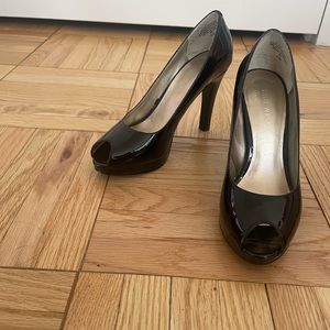 Nine West Francisco Black Patent Leather High Heel with Peep Toe